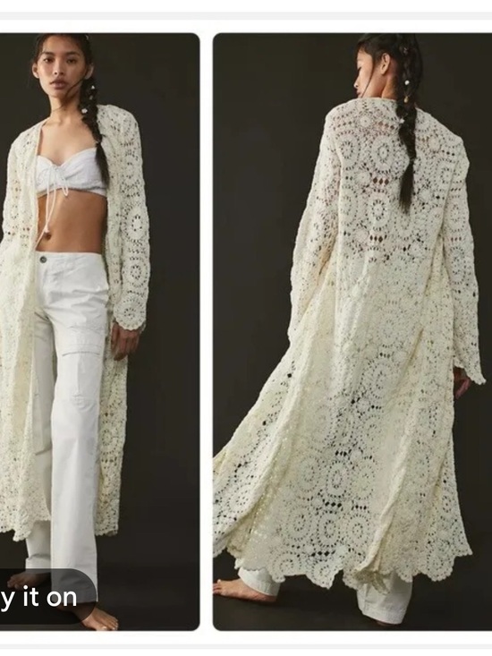 free people Dresses & Skirts - FREE PEOPLE melanie crochet heavyweight open kimono duster M/L